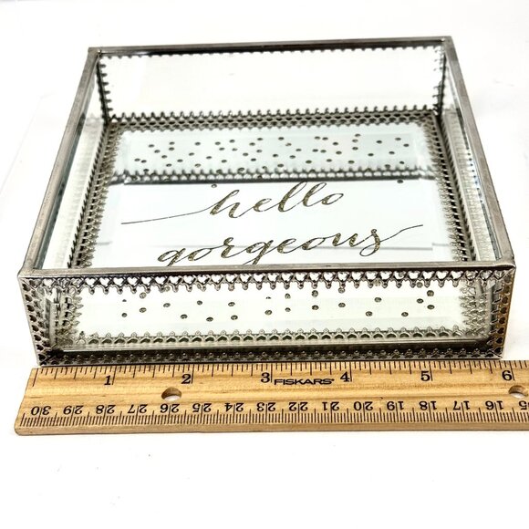 Kensie Home "hello gorgeous" Square Beveled Glass Mirrored Jewelry Vanity Box - Picture 1 of 8